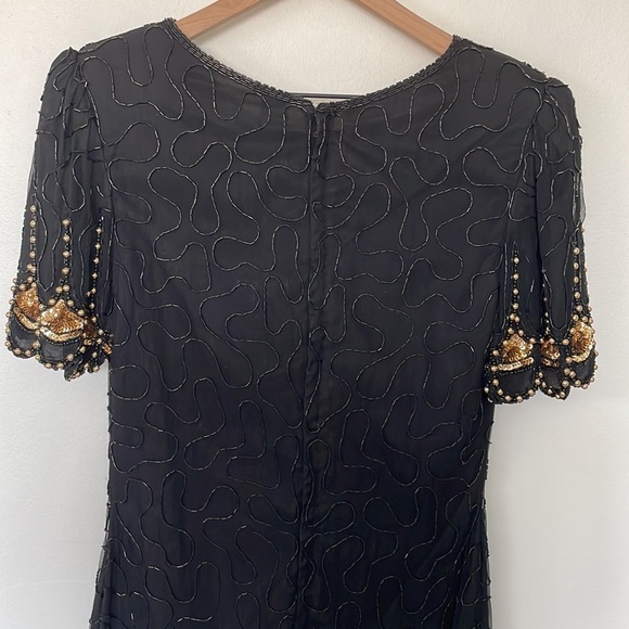Laurence Kazar | Vintage VTG 100% Silk Fully Beaded Art Deco 80's Cocktail Dress - Picture 7 of 9